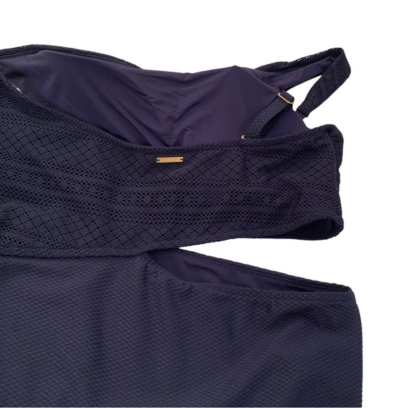 Sea Level One Shoulder Cut Out Lace Bodice One Piece Swimsuit Navy 12 NWT - Picture 7 of 15